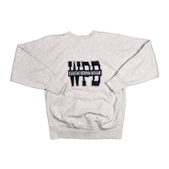 Vtg 90s Wyoming Police Department Sweater Size L Embroidered Spellout Streetwear - Picture 1 of 10